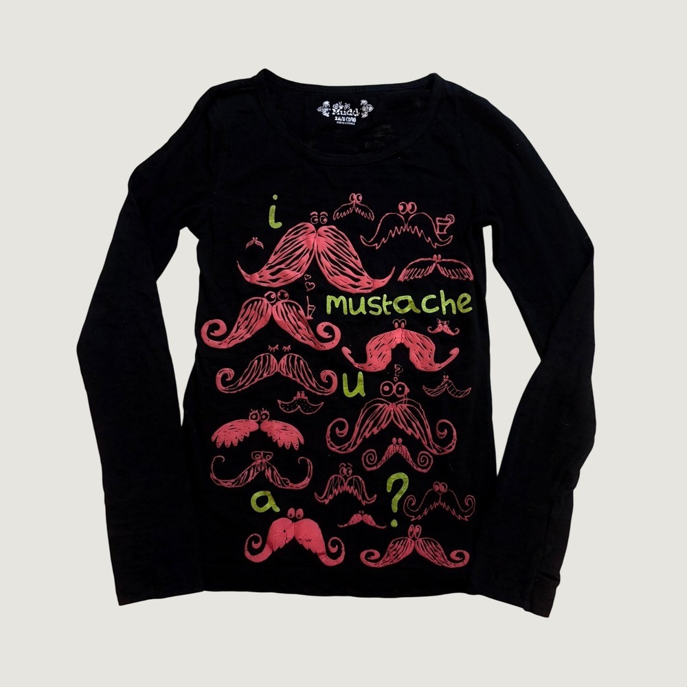 Y2K Mudd Girls Scene Long Sleeve Graphic Baby Tee I Mustache U A Question #16